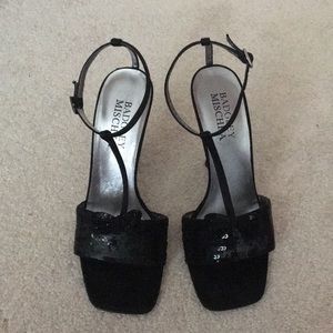 Badgley Mischka Black Sequin Sandal Heels Size 37